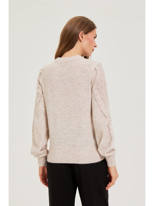 Moodo Béžasti pulover z napihnjenimi rokavi Moodo