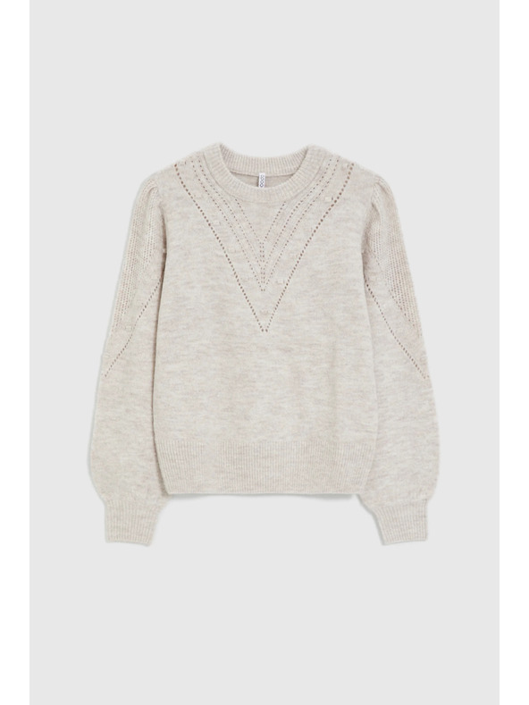 Moodo Béžasti pulover z napihnjenimi rokavi Moodo