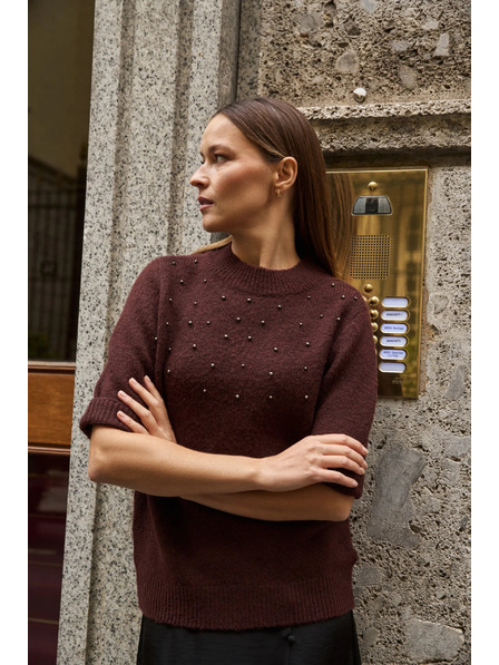 Moodo Vinsko rdeč pulover s kratkimi rokavi Moodo