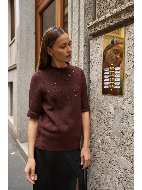 Moodo Vinsko rdeč pulover s kratkimi rokavi Moodo