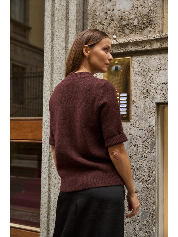 Moodo Vinsko rdeč pulover s kratkimi rokavi Moodo