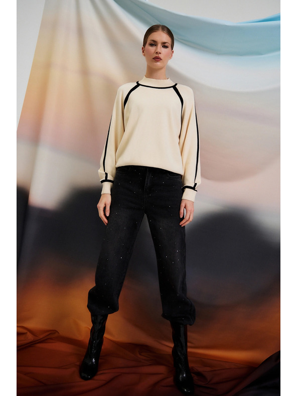 Moodo Béžasti pulover s pol ovratnikom Moodo