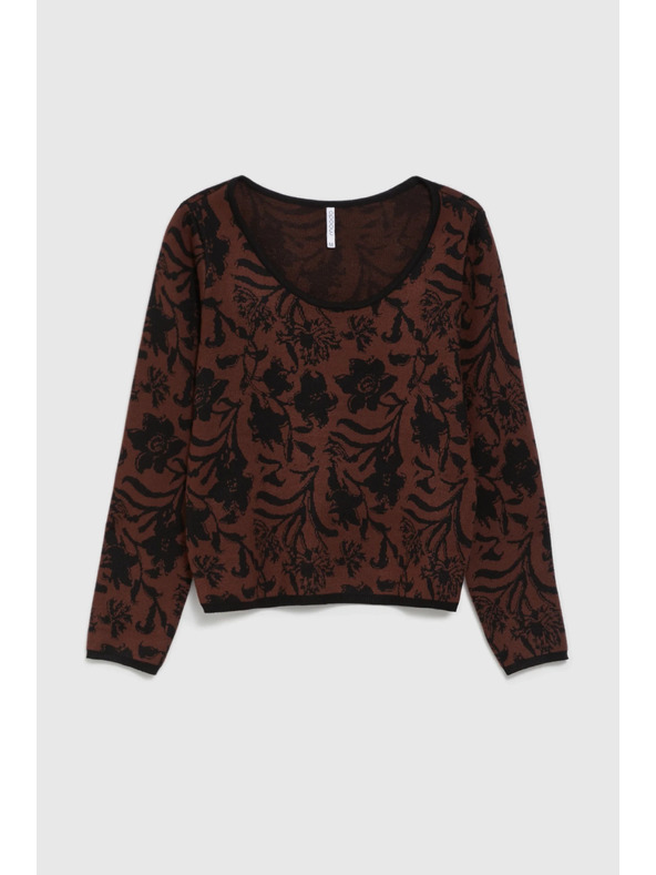 Moodo Rjav pulover z rastlinskim vzorcem Moodo
