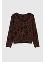 Moodo Rjav pulover z rastlinskim vzorcem Moodo