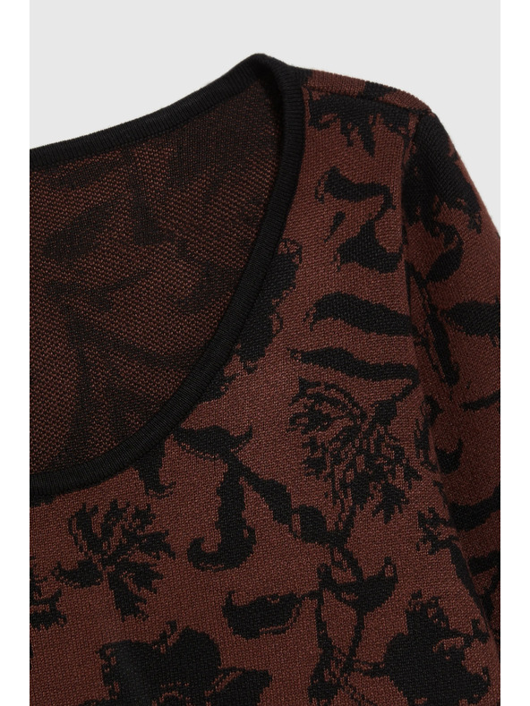 Moodo Rjav pulover z rastlinskim vzorcem Moodo