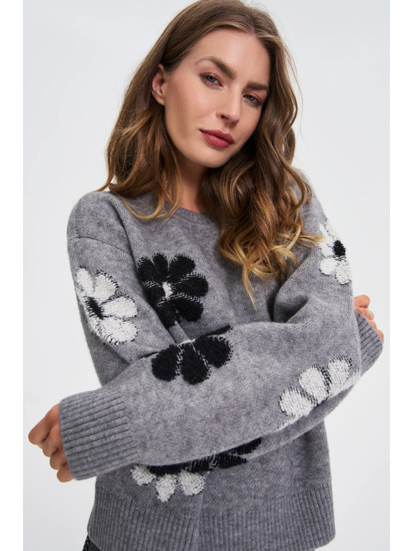 Moodo Siv pulover s cvetličnim vzorcem Moodo
