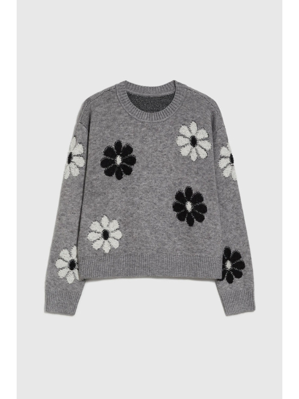 Moodo Siv pulover s cvetličnim vzorcem Moodo