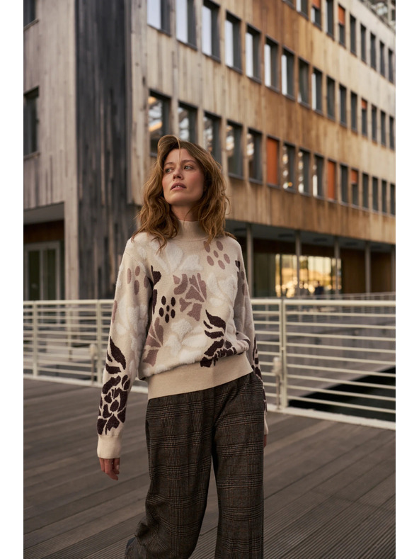 Moodo Vzorčast béžasti pulover Moodo