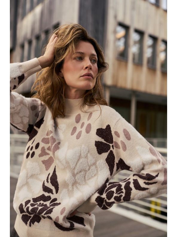 Moodo Vzorčast béžasti pulover Moodo