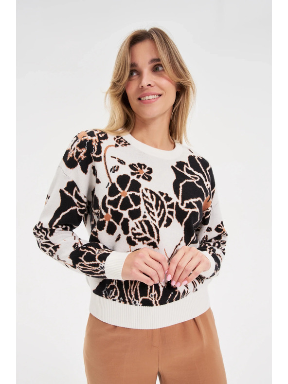 Moodo Béžasti pulover s cvetovi Moodo