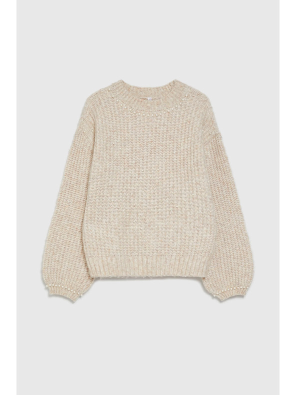 Moodo Béžasti pulover z biseri Moodo