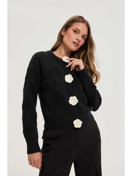 Moodo Črn kardigan s cvetlično aplikacijo Moodo