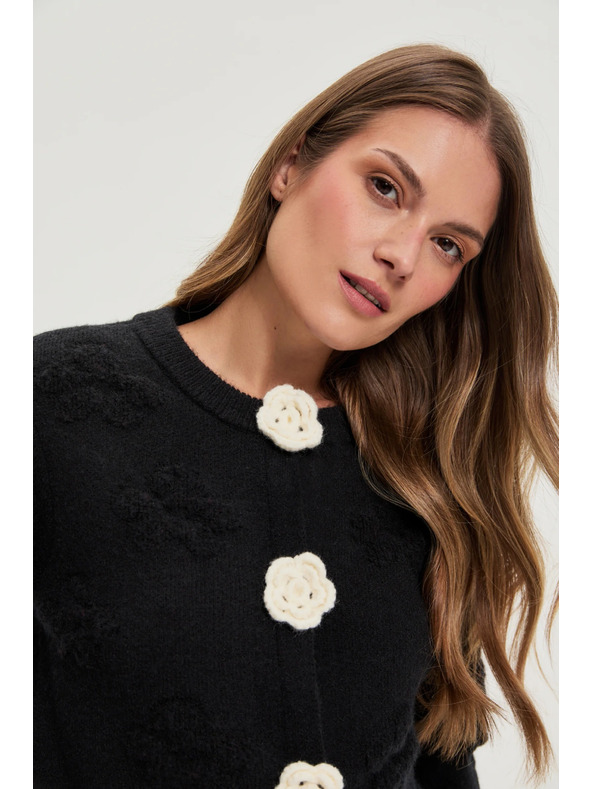Moodo Črn kardigan s cvetlično aplikacijo Moodo