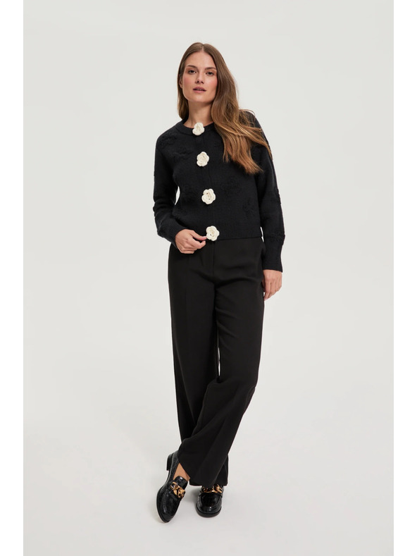 Moodo Črn kardigan s cvetlično aplikacijo Moodo