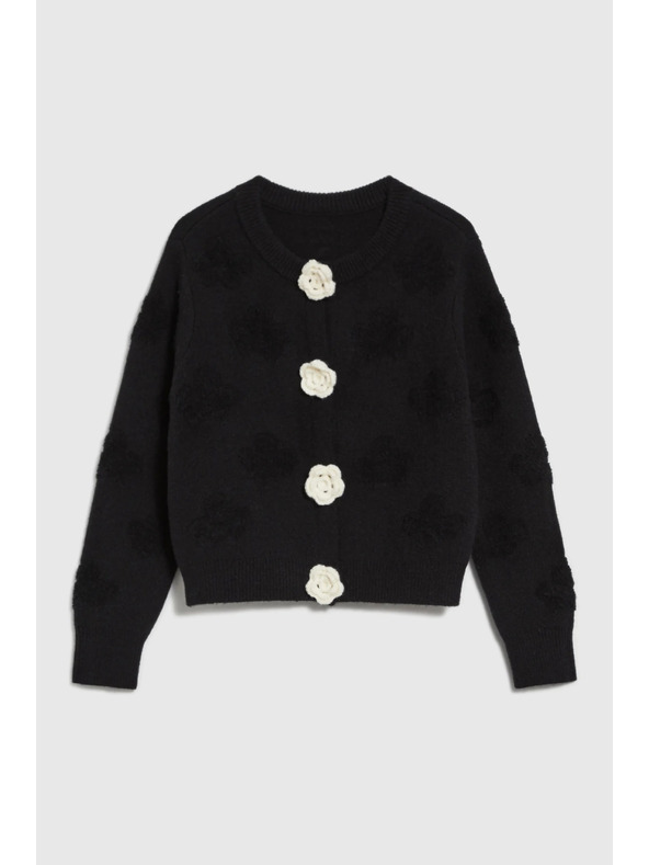 Moodo Črn kardigan s cvetlično aplikacijo Moodo