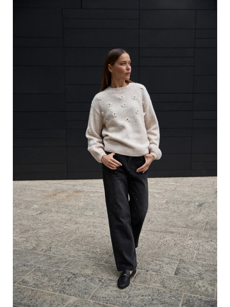 Moodo Béžasti pulover z aplikacijo Moodo