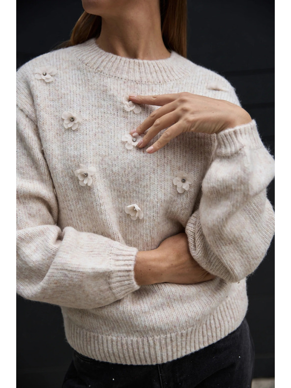 Moodo Béžasti pulover z aplikacijo Moodo