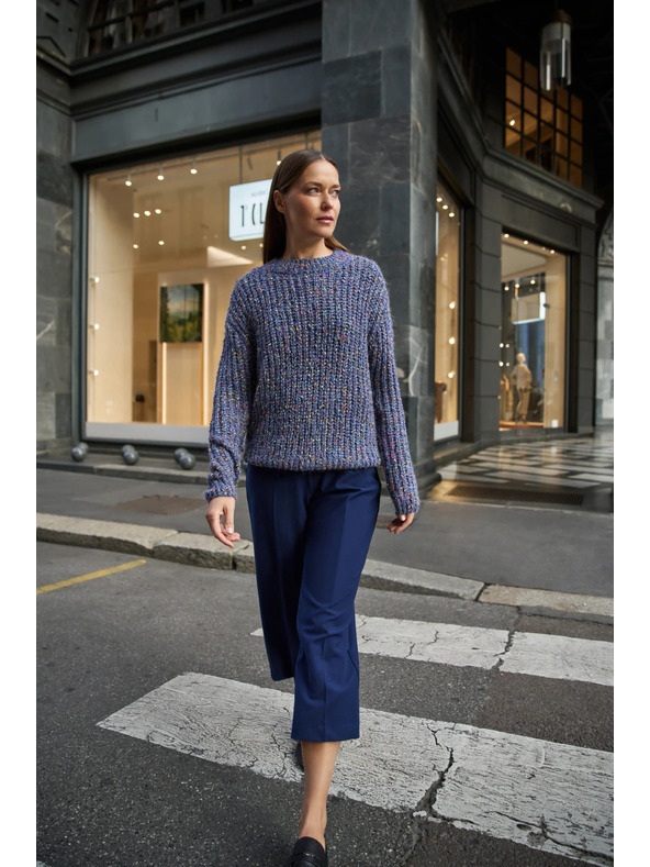 Moodo Pulover, okrašen z barvno nitjo, temno moder Moodo