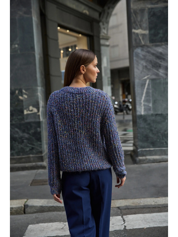 Moodo Pulover, okrašen z barvno nitjo, temno moder Moodo