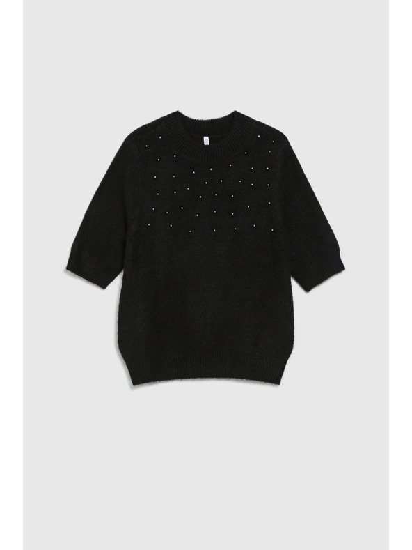 Moodo Pulover, okrašen z biseri, črn Moodo