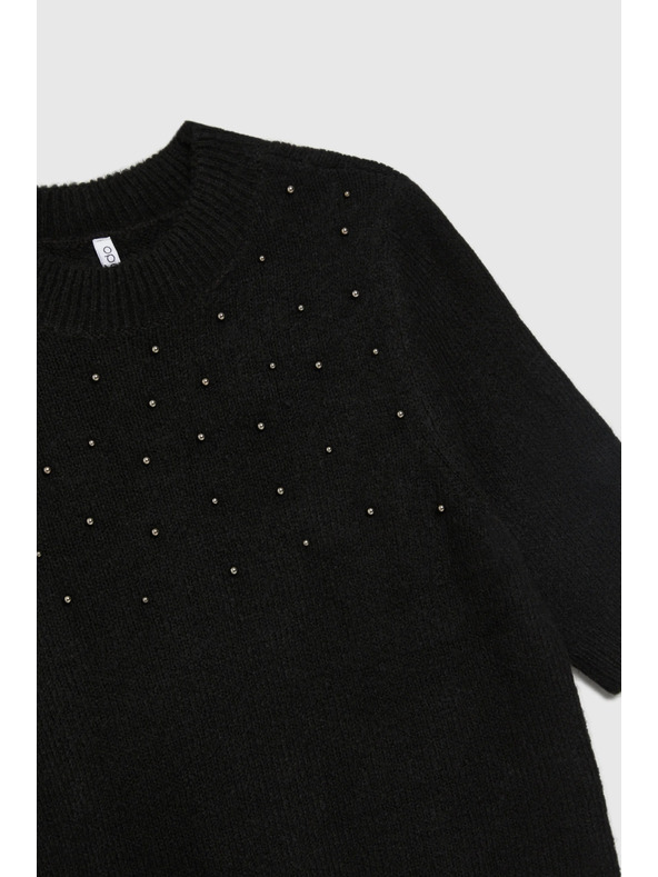 Moodo Pulover, okrašen z biseri, črn Moodo