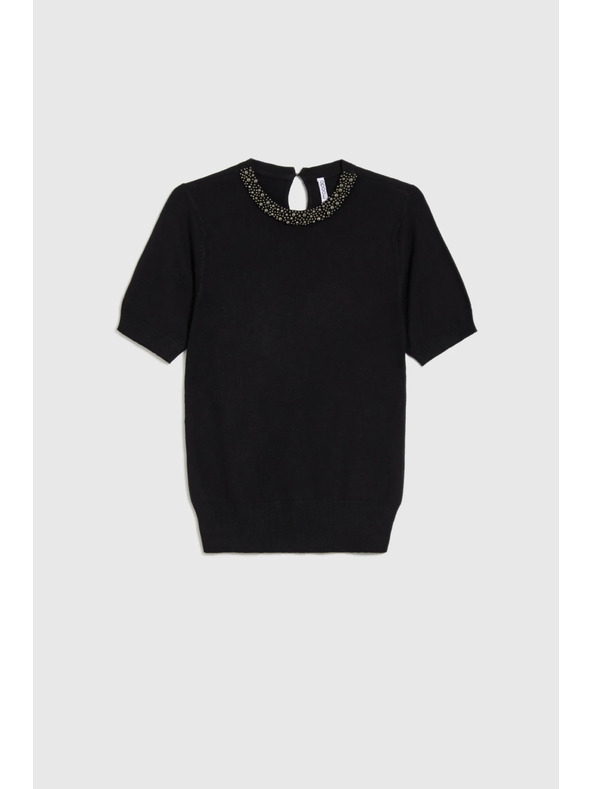 Moodo Črn pulover z okrasnim izrezom Moodo