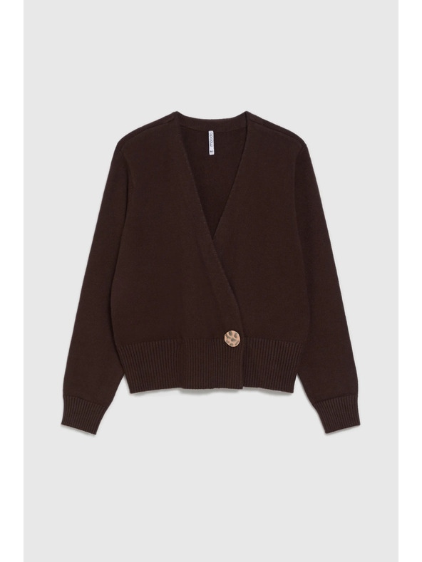 Moodo Rjav kardigan z okrasnim gumbom Moodo