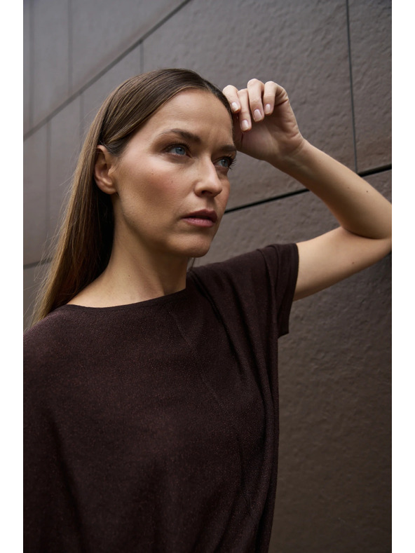 Moodo Rjav pulover s kratkimi rokavi Moodo