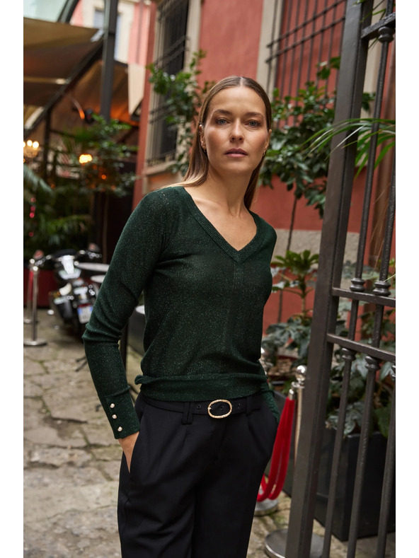 Moodo Zelen pulover z metalnim vlaknom Moodo