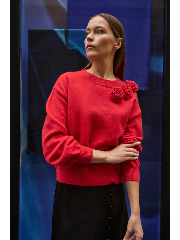 Moodo Pulover z rožo, rdeč Moodo