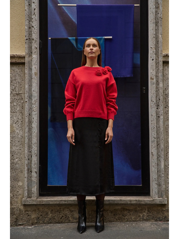 Moodo Pulover z rožo, rdeč Moodo