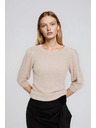 Moodo Rebrast bež pulover z napihnjeni rokavi Moodo