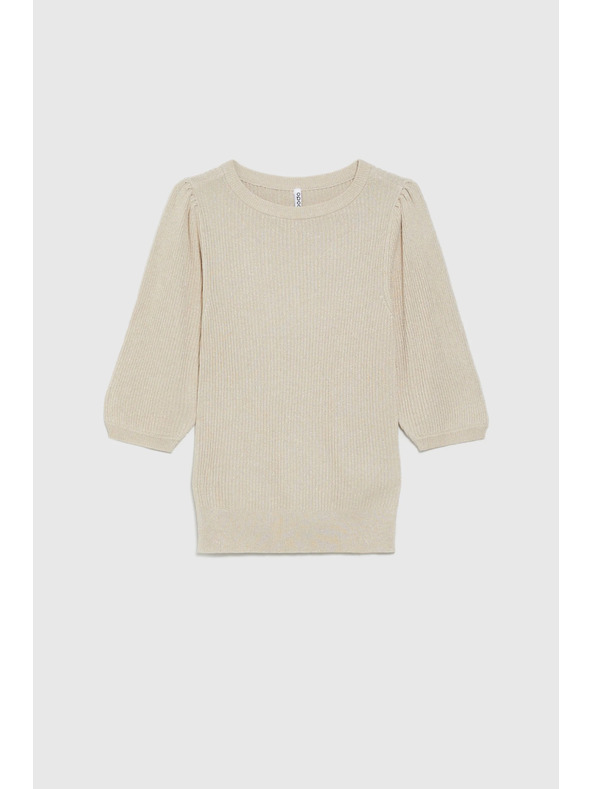 Moodo Rebrast bež pulover z napihnjeni rokavi Moodo
