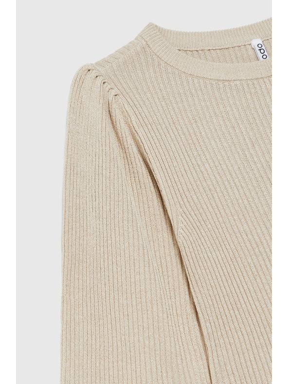 Moodo Rebrast bež pulover z napihnjeni rokavi Moodo