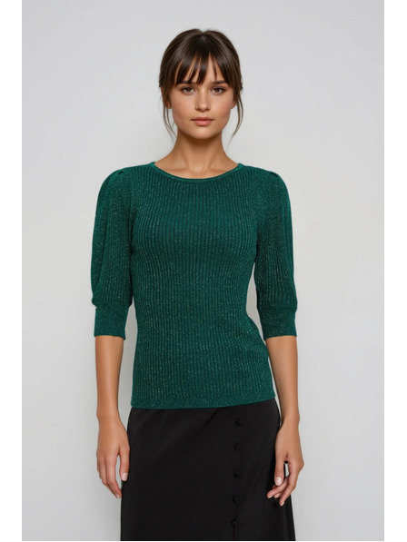 Moodo Zelen pulover z napihnjeni rokavi Moodo