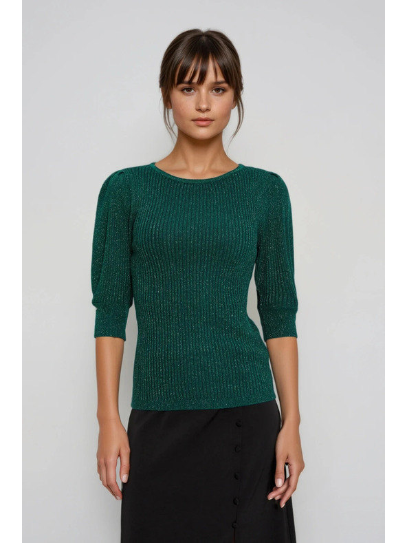 Moodo Zelen pulover z napihnjeni rokavi Moodo