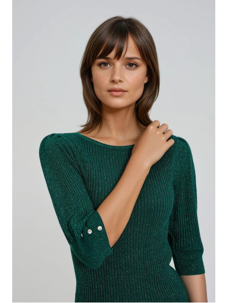 Moodo Zelen pulover z napihnjeni rokavi Moodo