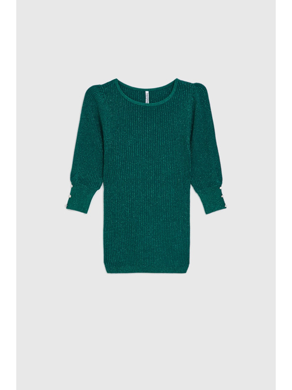 Moodo Zelen pulover z napihnjeni rokavi Moodo