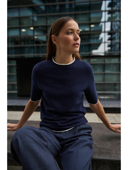 Moodo Temno moder pulover s kratkimi rokavi Moodo