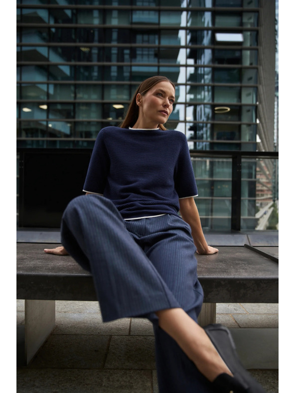 Moodo Temno moder pulover s kratkimi rokavi Moodo