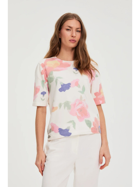 Moodo Pulover s cvetličnim vzorcem, bel Moodo