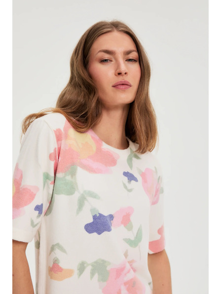 Moodo Pulover s cvetličnim vzorcem, bel Moodo