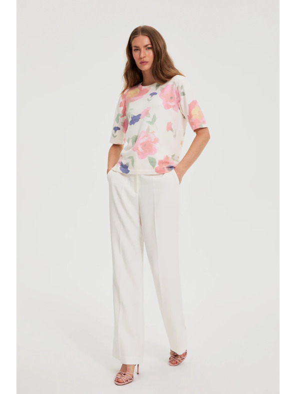 Moodo Pulover s cvetličnim vzorcem, bel Moodo