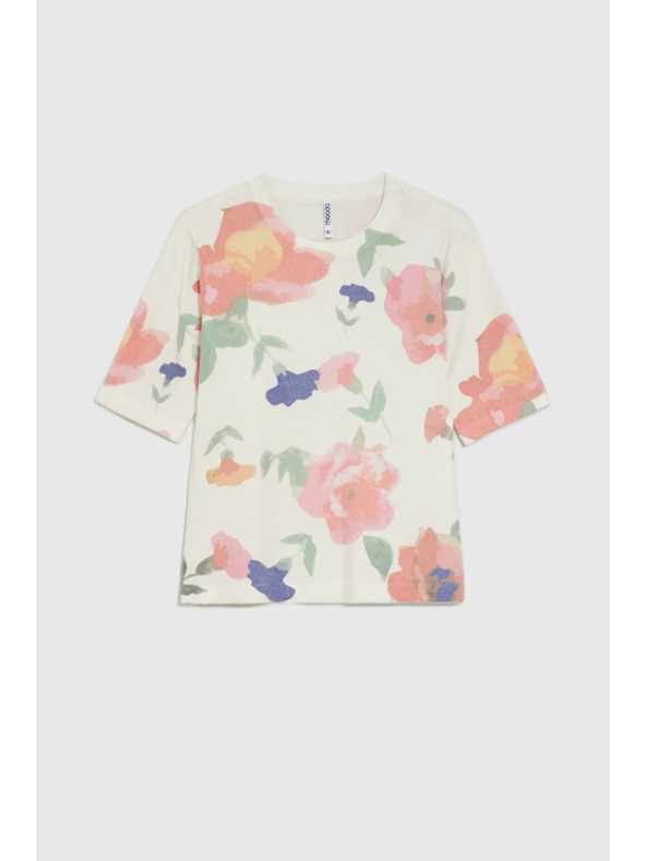 Moodo Pulover s cvetličnim vzorcem, bel Moodo