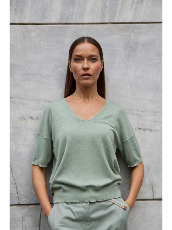 Moodo Oljčno zelen pulover s kratkimi rokavi Moodo