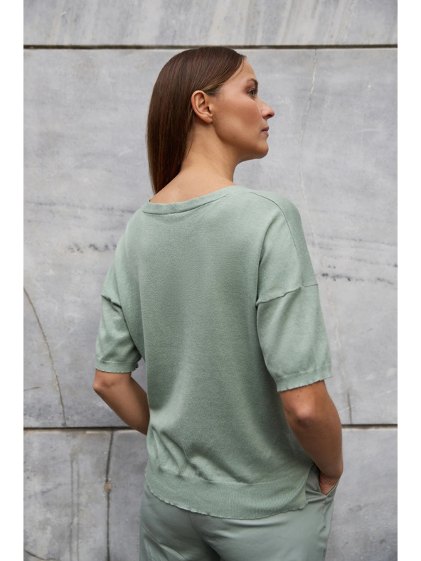 Moodo Oljčno zelen pulover s kratkimi rokavi Moodo