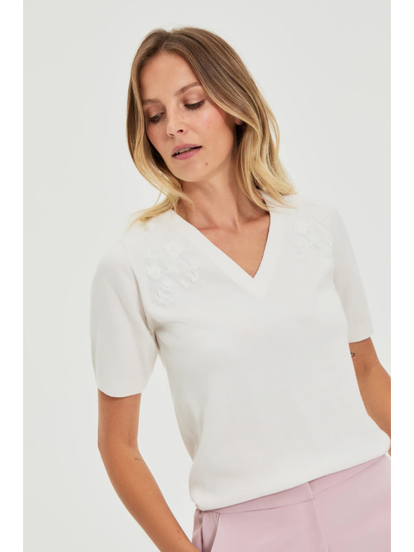 Moodo Bel pulover s kratkimi rokavi in V-izrezom Moodo