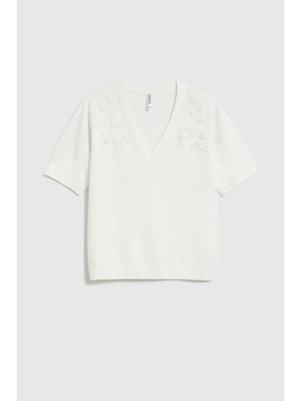 Moodo Bel pulover s kratkimi rokavi in V-izrezom Moodo