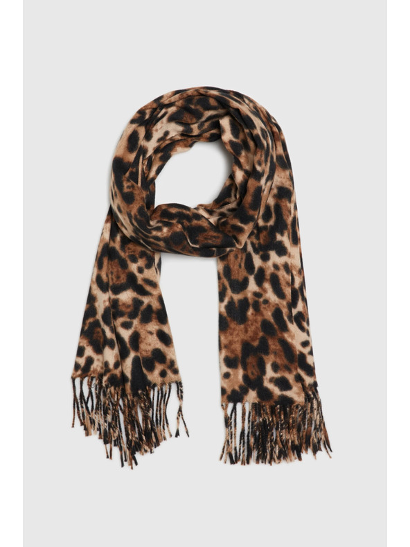 Moodo Šal v leopardjim vzoru s cofki rjav Moodo
