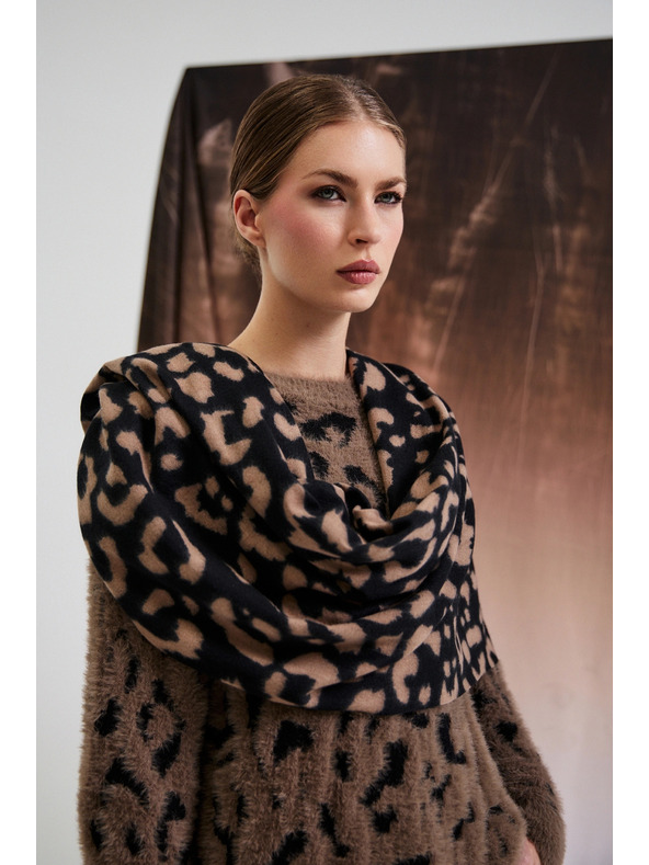 Moodo Rjav šal z leopardjim vzorcem Moodo